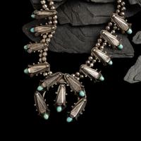 Navajo Silver and Turquoise Squash Blossom Necklace