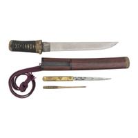 Signed Edo-Period Japanese Tanto with Attractive Mounts, Kogai and Kozuka