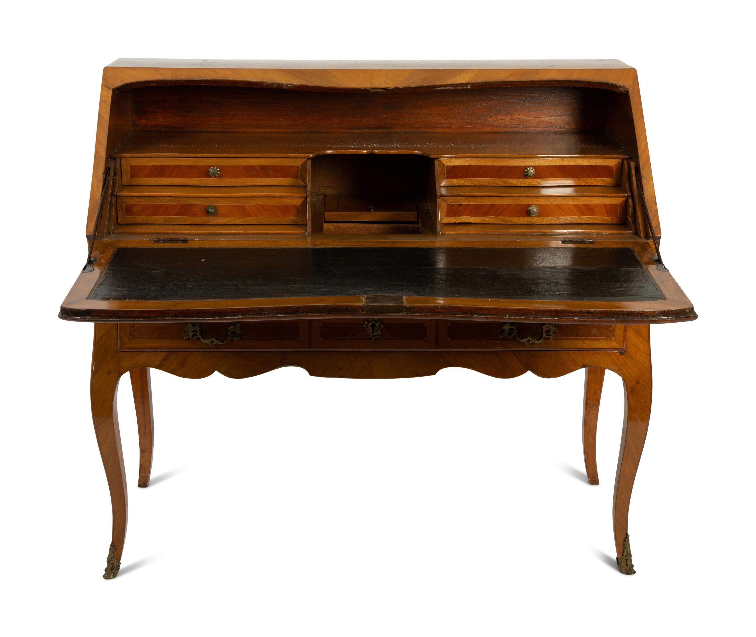A Louis XV Style Inlaid Walnut Slant Front Desk — 19TH CENTURY