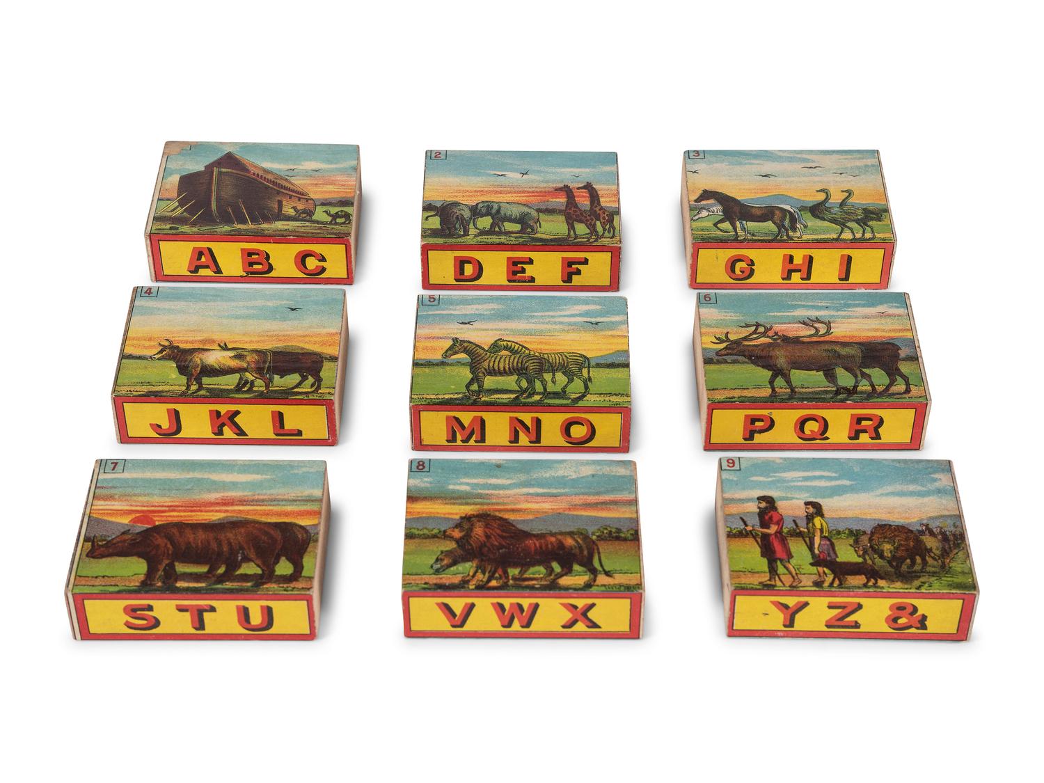 Two Lithograph Paper on Wood Building Block Sets