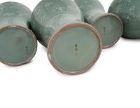 Five Korean Celadon Ground Porcelain 'Crane and Cloud' MaeByong Vases