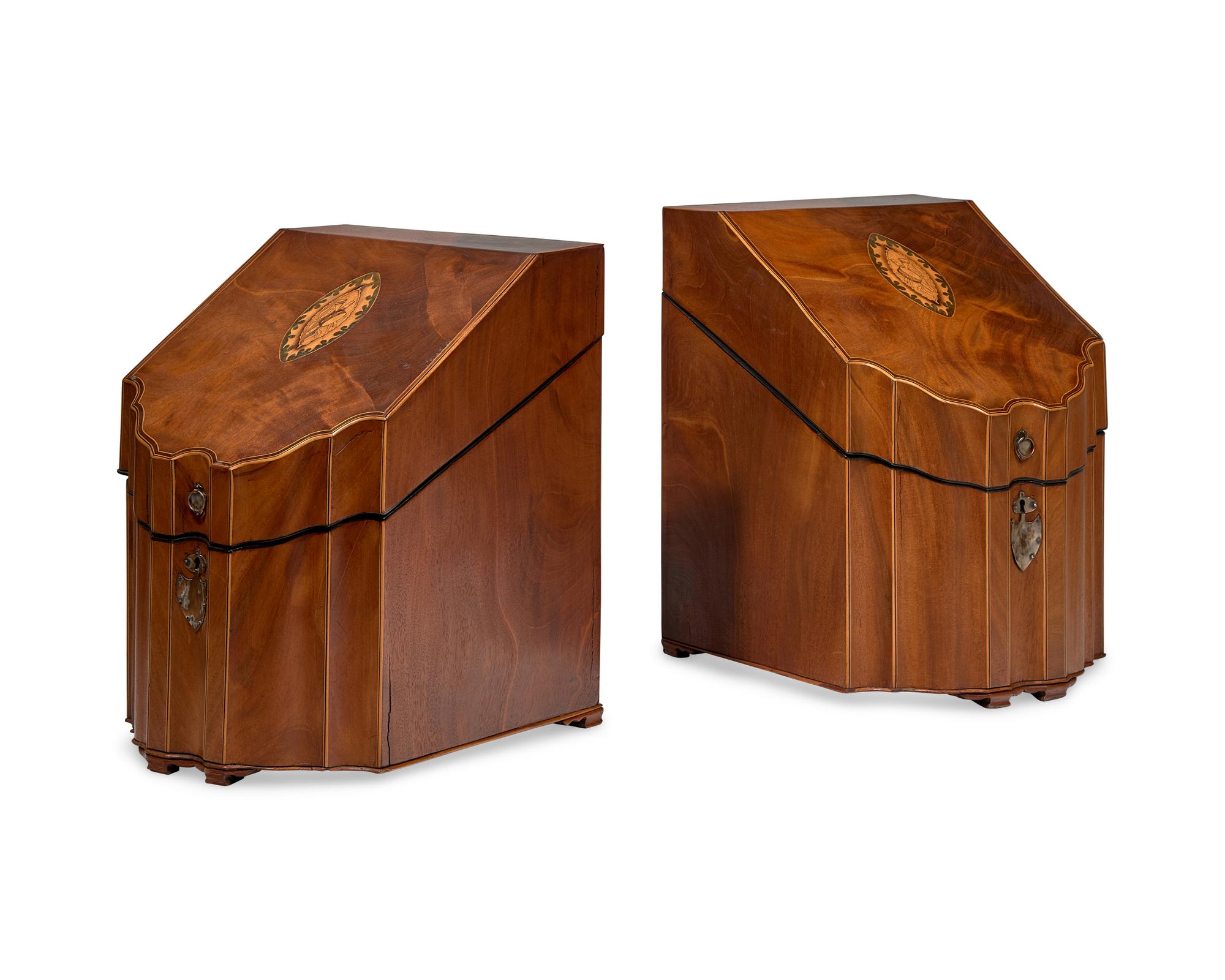 A Pair Of George III Inlaid Mahogany Knife Boxes