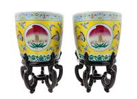 A Pair of Chinese Porcelain Jardinieres and Stands