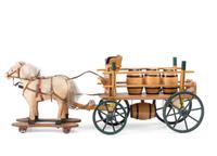 A Fabric Horse and Wooden Cart Barrel Wagon