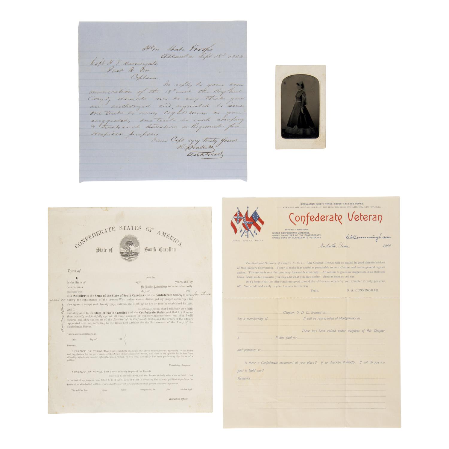 [Civil War]. A group of 10 photographs, manuscripts, and ephemera related to the Confederacy.