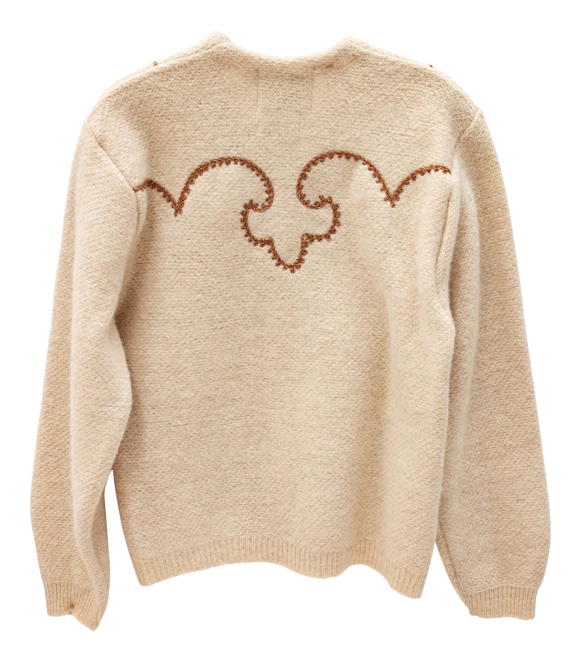 Five H Bar C Bronc-Shawl Wool Sweaters with horse and rope embellishments