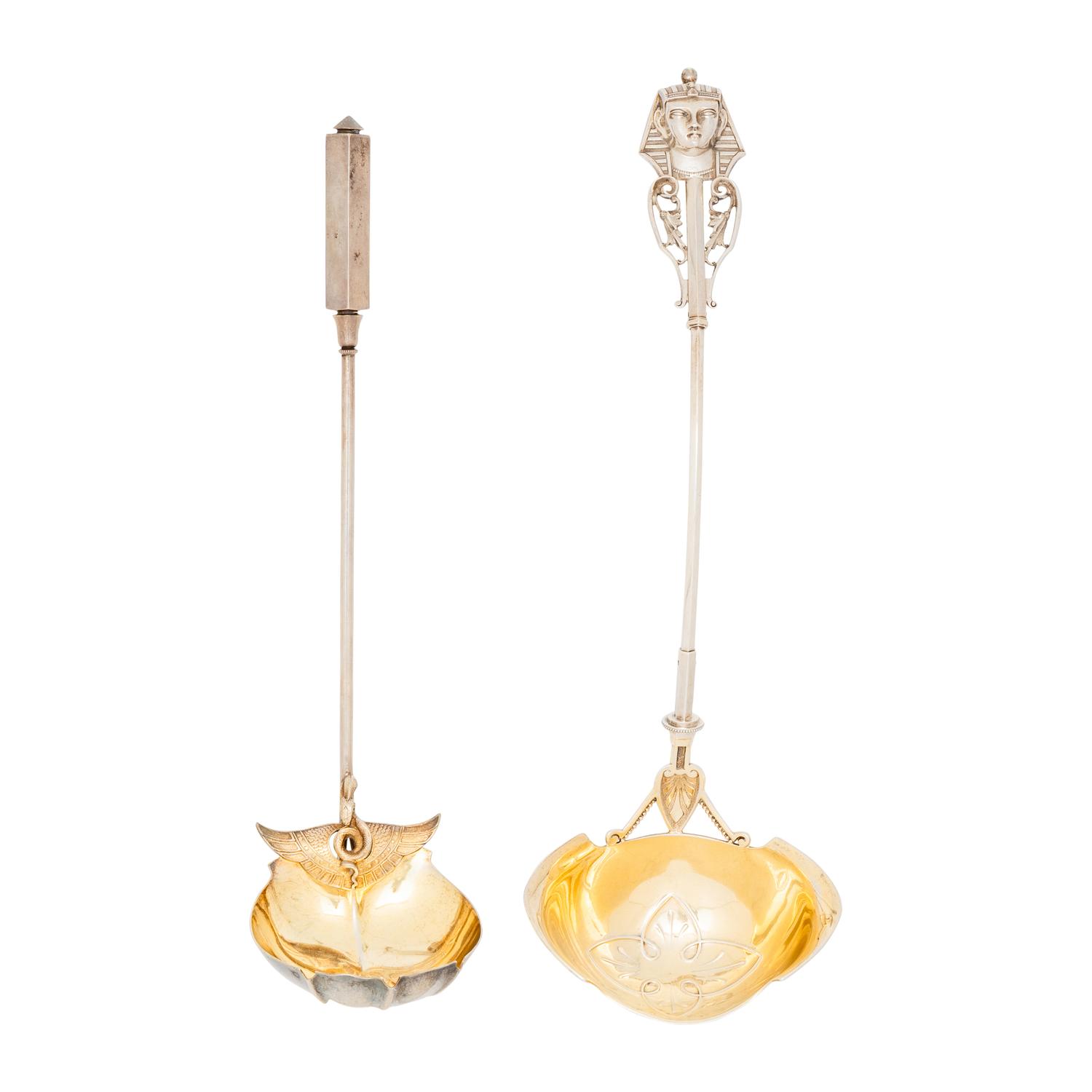 Two American Silver Egyptian Style Ladles