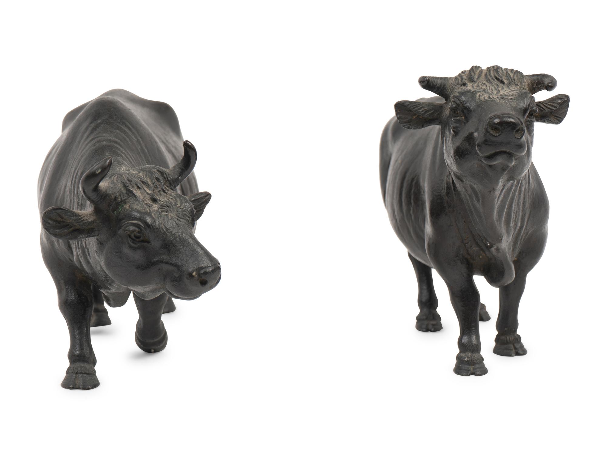 A Pair of Bronze Bulls