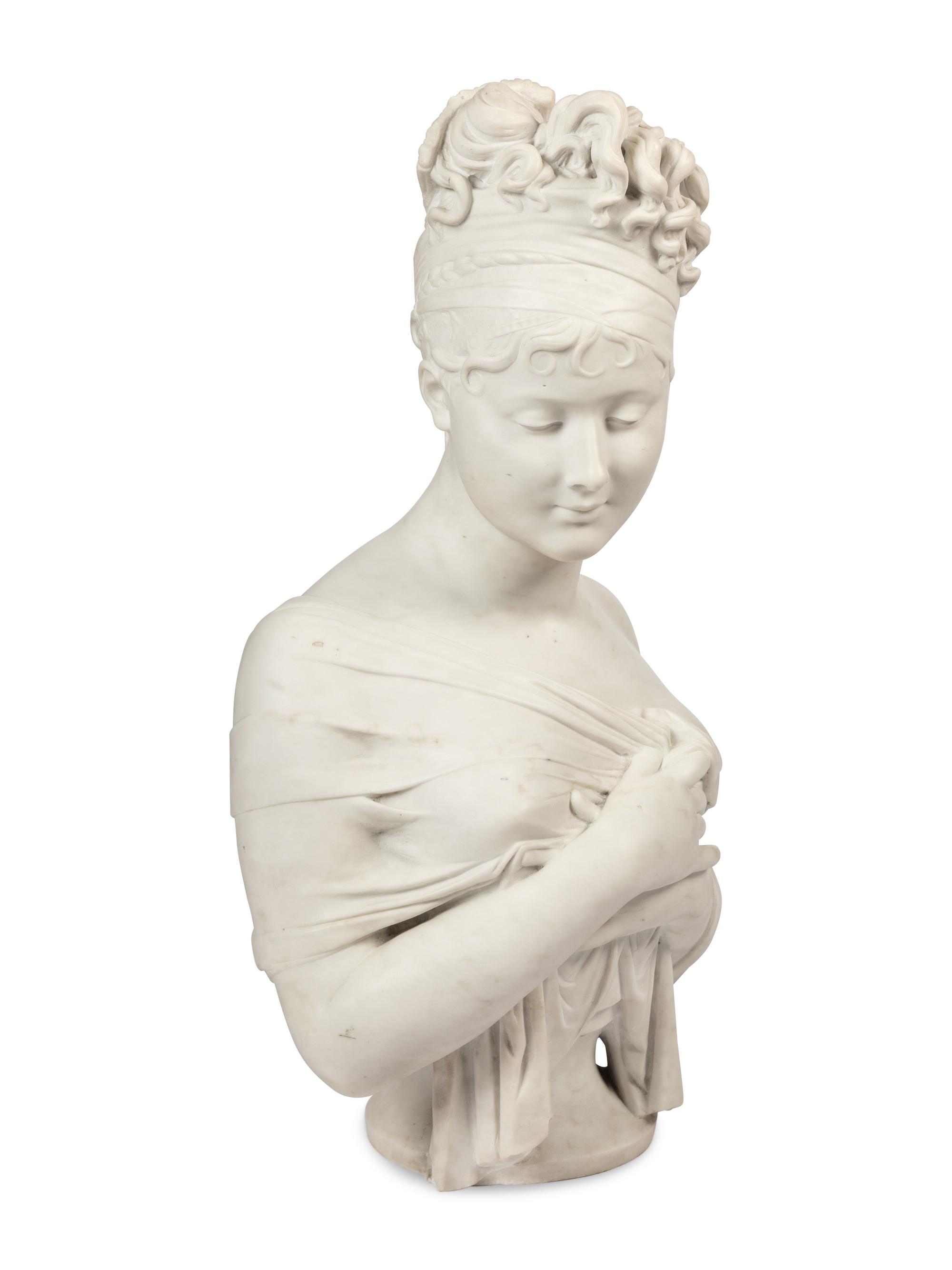 A Continental Marble Bust of Juliette Recamier After Joseph Chinard