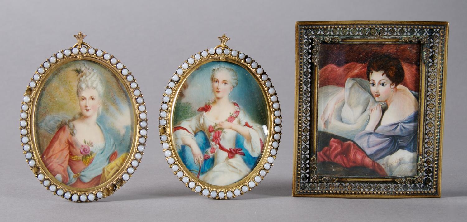 A Pair of Continental Portrait Miniatures, Height of pair with frames 3 3/4 inches.
