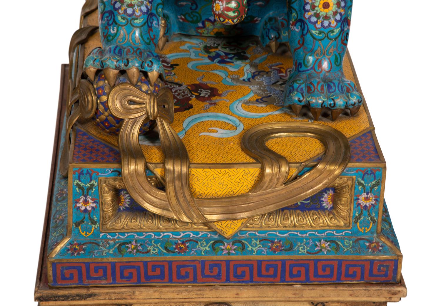 A Pair of Large Chinese Cloisonné Guardian Lions