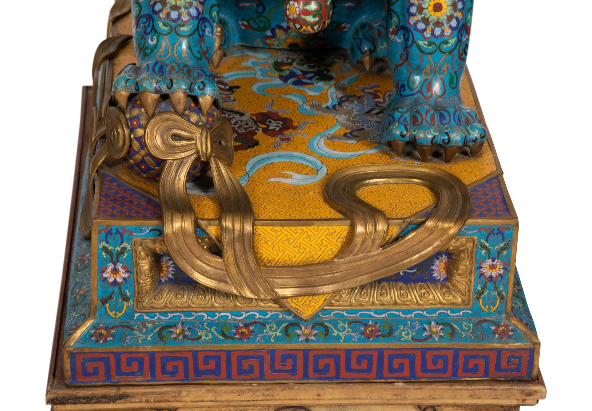A Pair of Large Chinese Cloisonné Guardian Lions