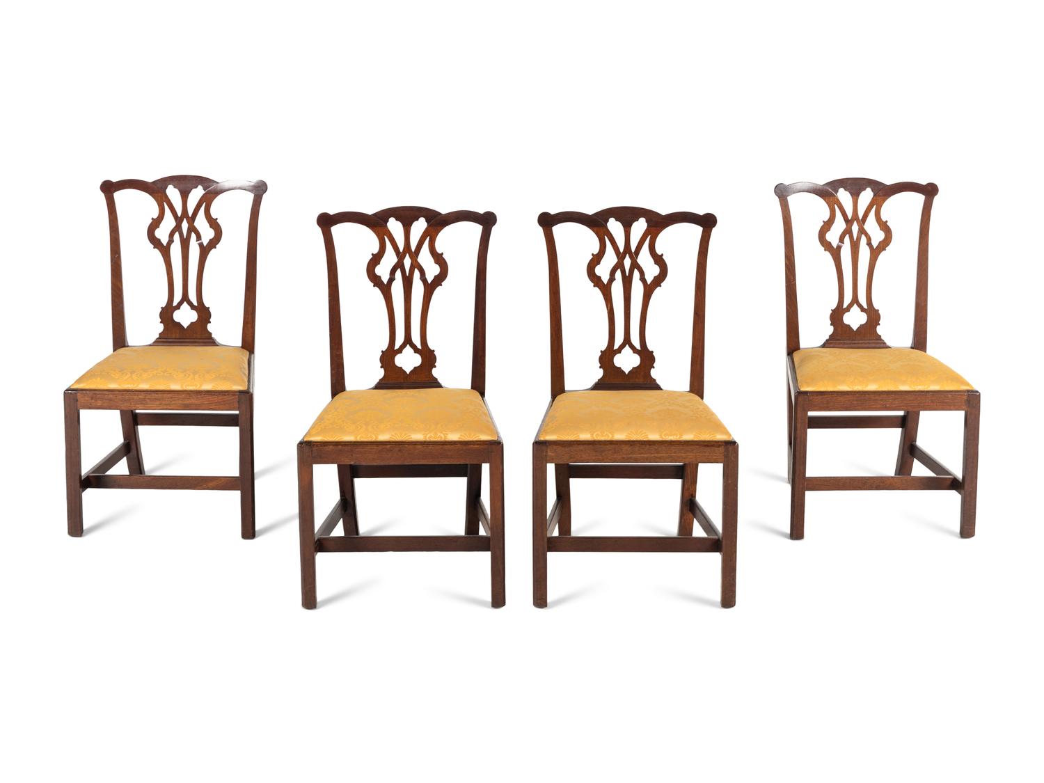 Four George III Style Carved Mahogany Side Chairs