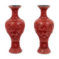 A Pair of Chinese Red Lacquer Vases