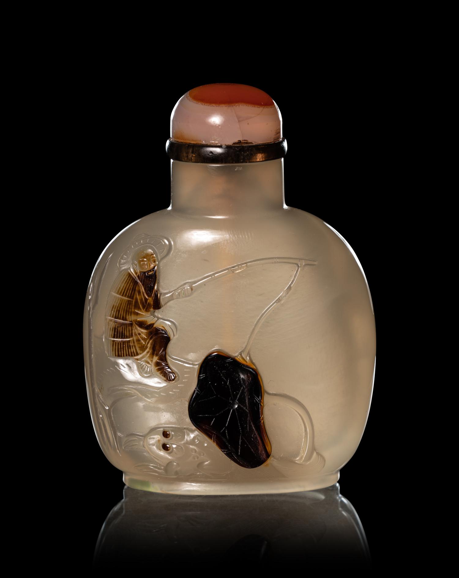 Two Carved Silhouette Agate Snuff Bottles