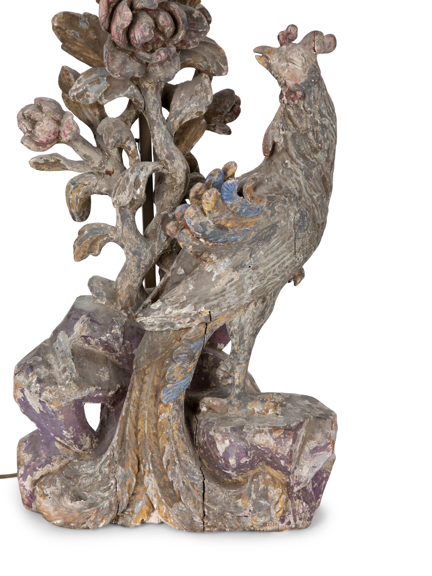 A Pair of Chinese Carved and Painted Wood Figures of Phoenixes — 19TH CENTURY