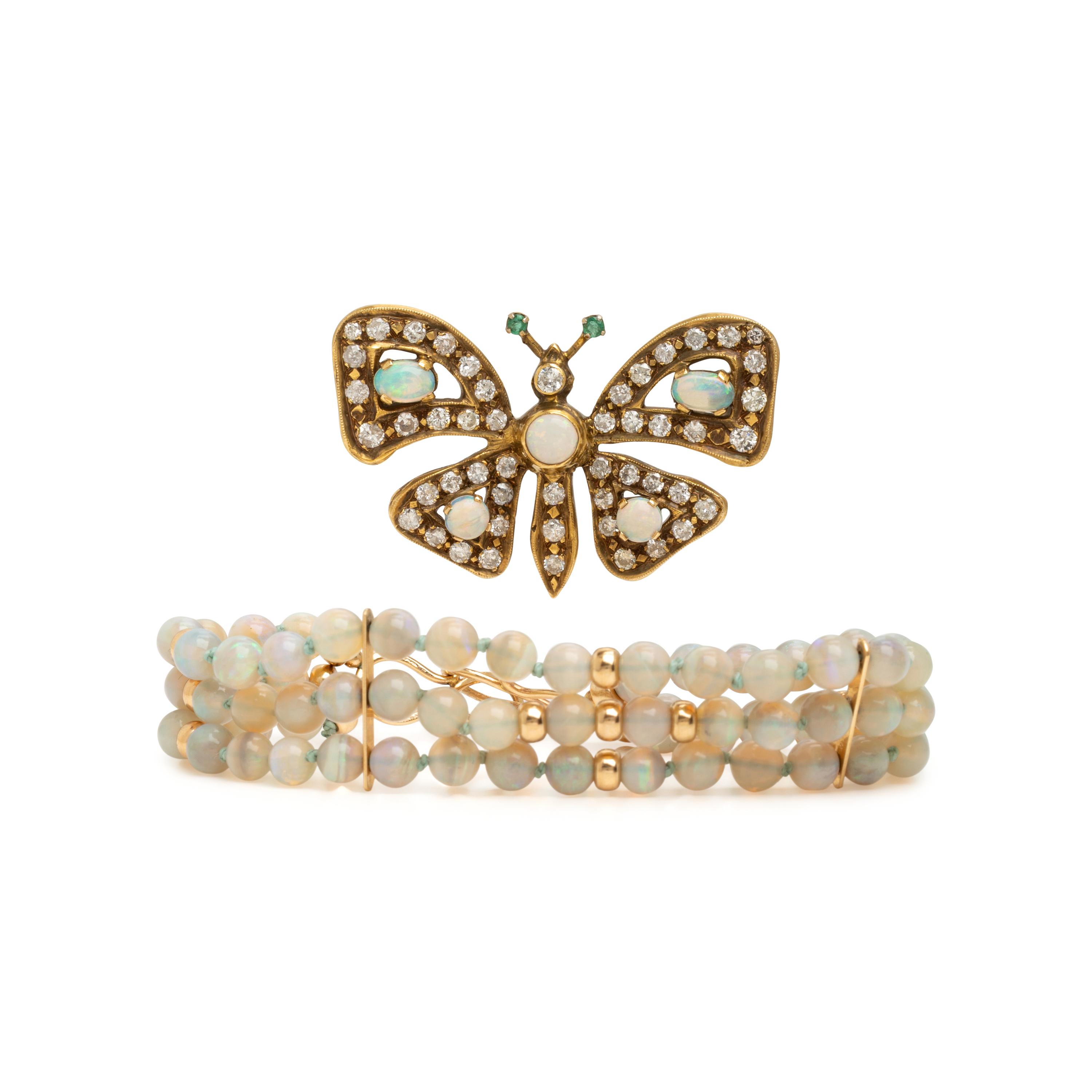 Opal and Yellow Gold Brooch and Bracelet