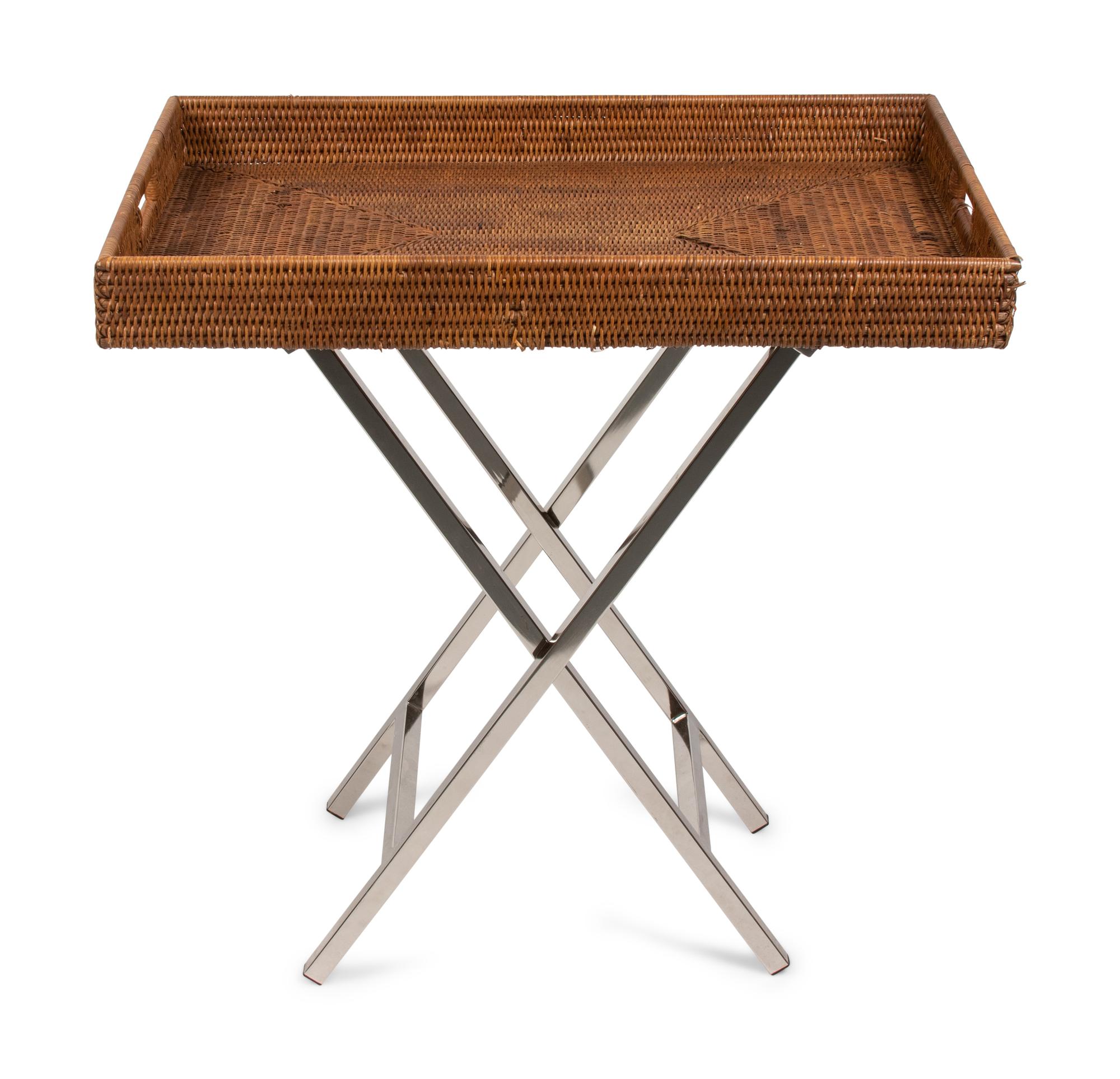 Three Woven Trays on Chrome Stands