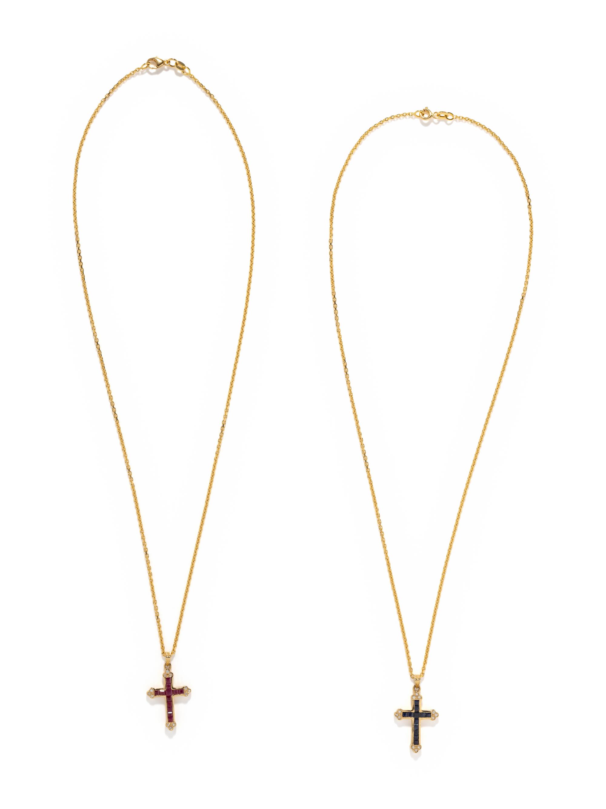 COLLECTION OF DIAMOND AND GEMSTONE CROSS NECKLACES