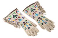 Pair of Plateau Area Beaded Gauntlets Length 15 x width 7 inches — Early 20th Century