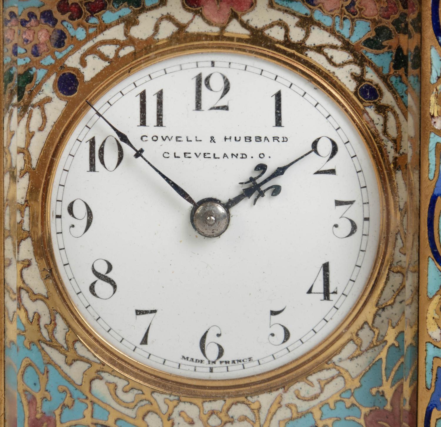 A French Champlevé Enamel Cased Carriage Clock Retailed by Cowell & Hubbard