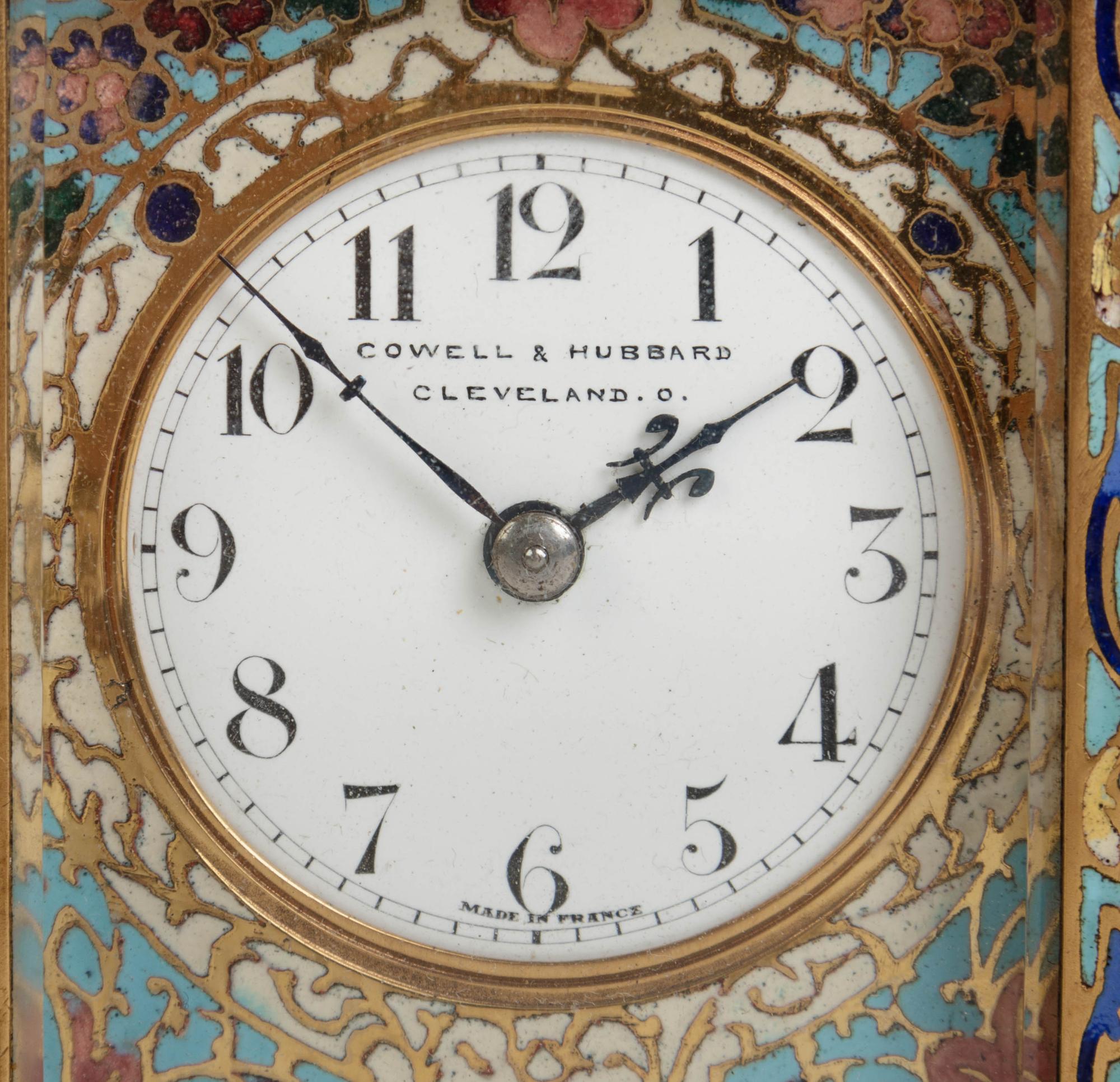 A French Champlevé Enamel Cased Carriage Clock Retailed by Cowell & Hubbard