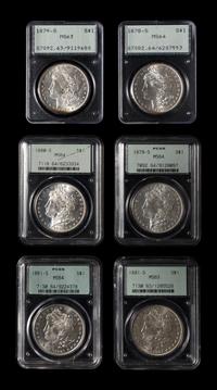 A Group of Six PCGS MS Graded Morgan $1 Coins