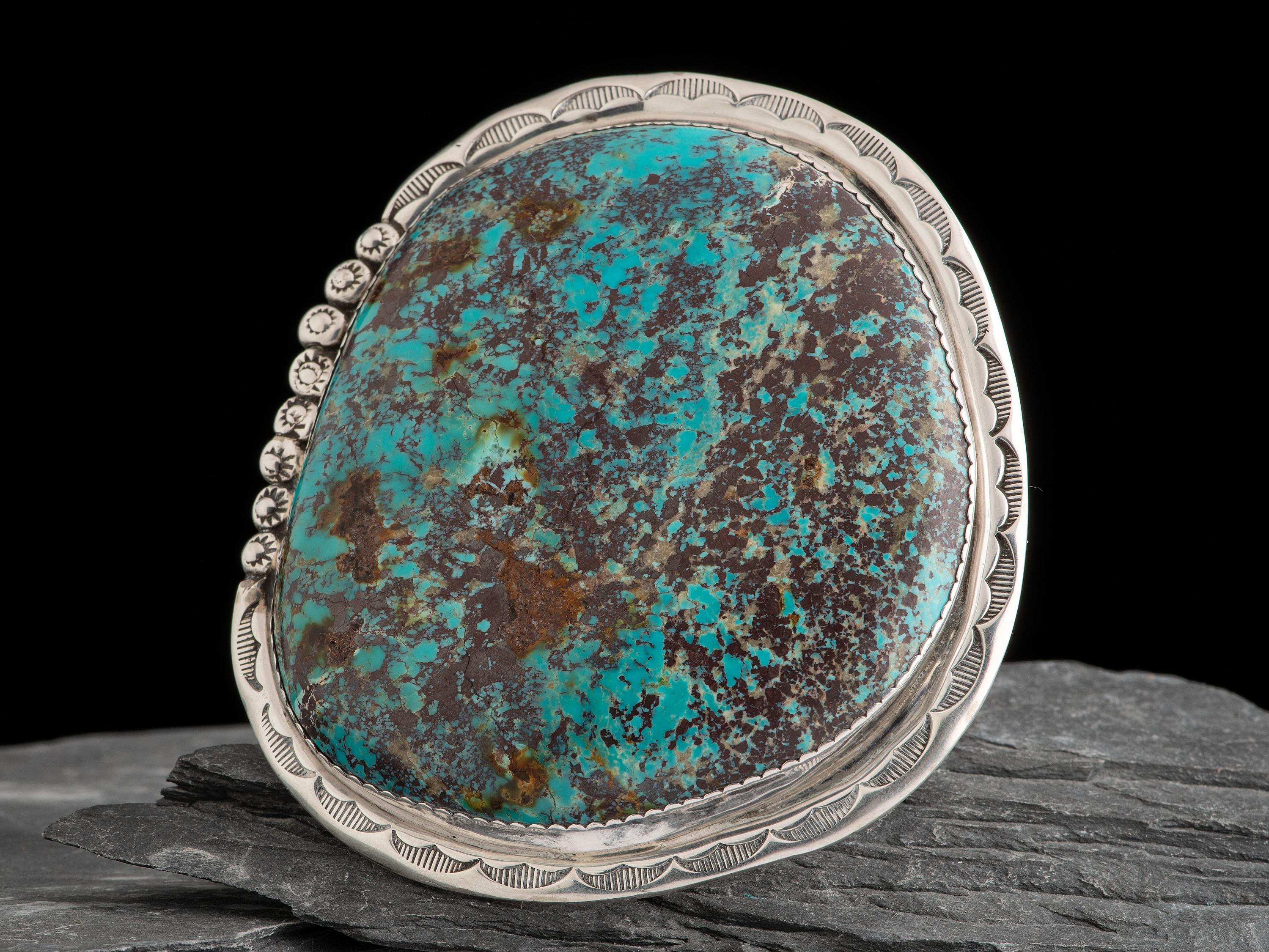 Large Statement Sterling Silver and Turquoise Cuff Bracelet