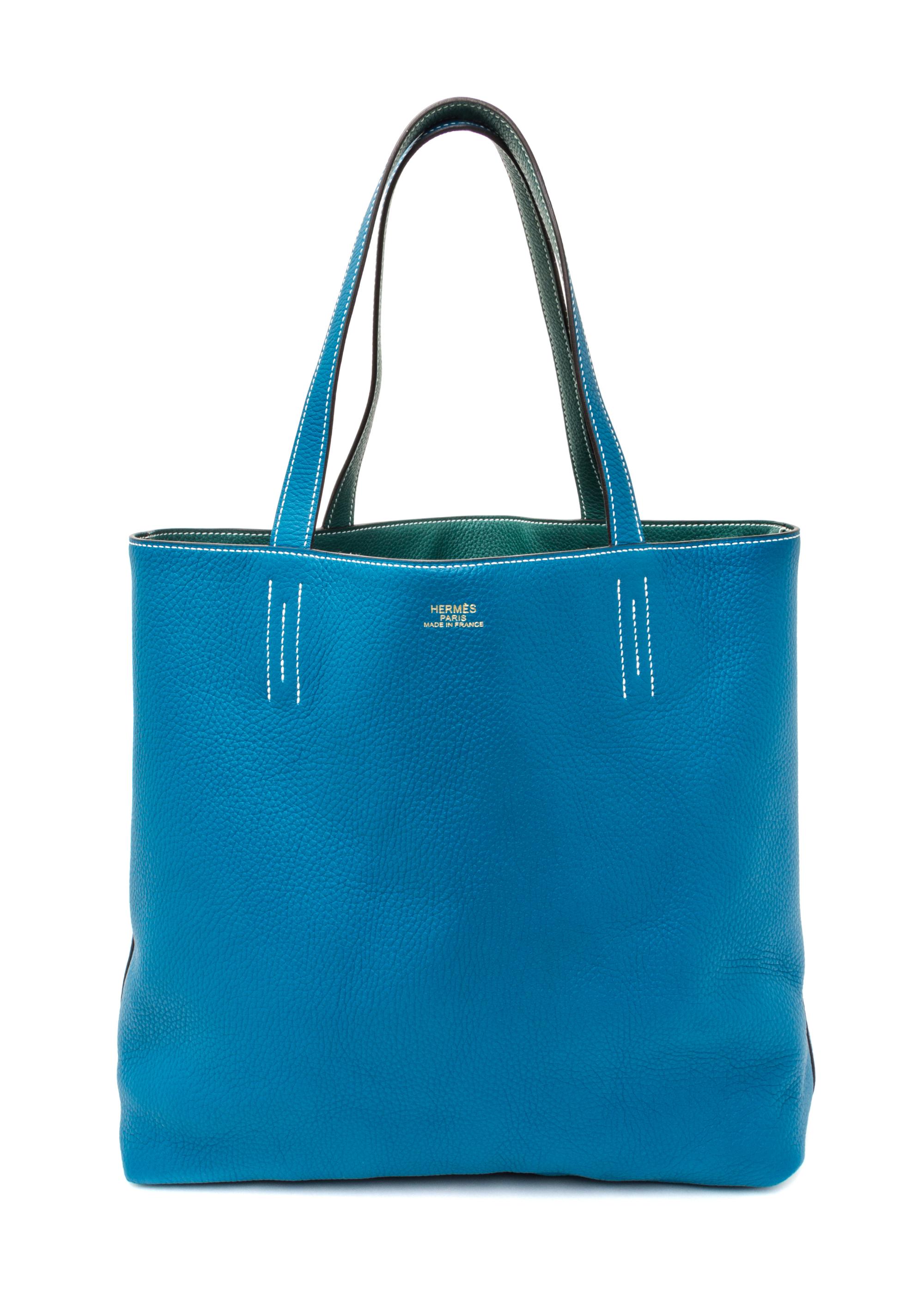 An Hermes Malachite/Bleu Izmir 45cm Taurillon Clemence Double Sens Tote, 17.5" x 15.5" x 5".