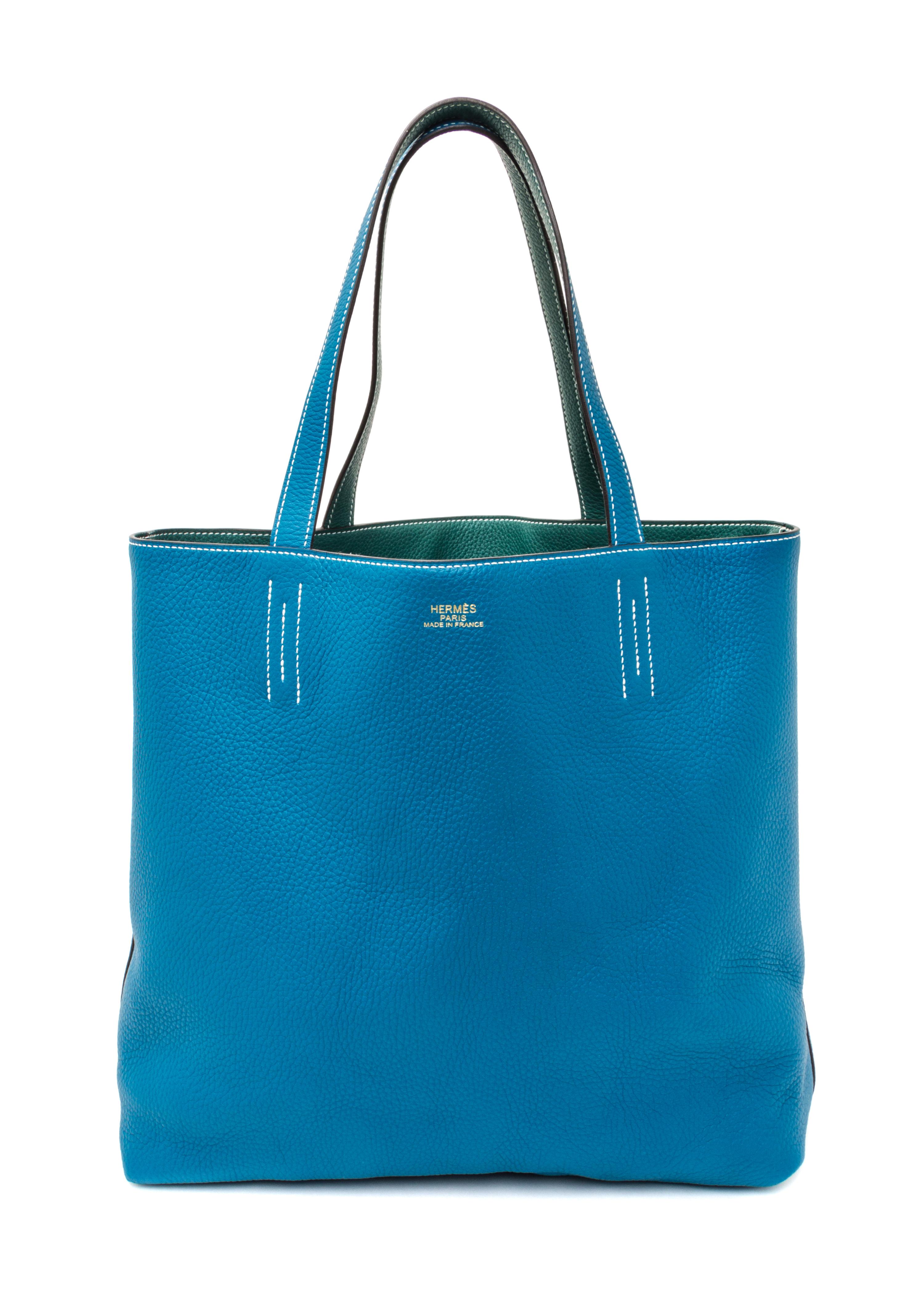 An Hermes Malachite/Bleu Izmir 45cm Taurillon Clemence Double Sens Tote, 17.5" x 15.5" x 5".