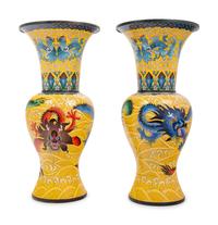 Seven Large Chinese Yellow Ground Cloisonné Enameled Vases