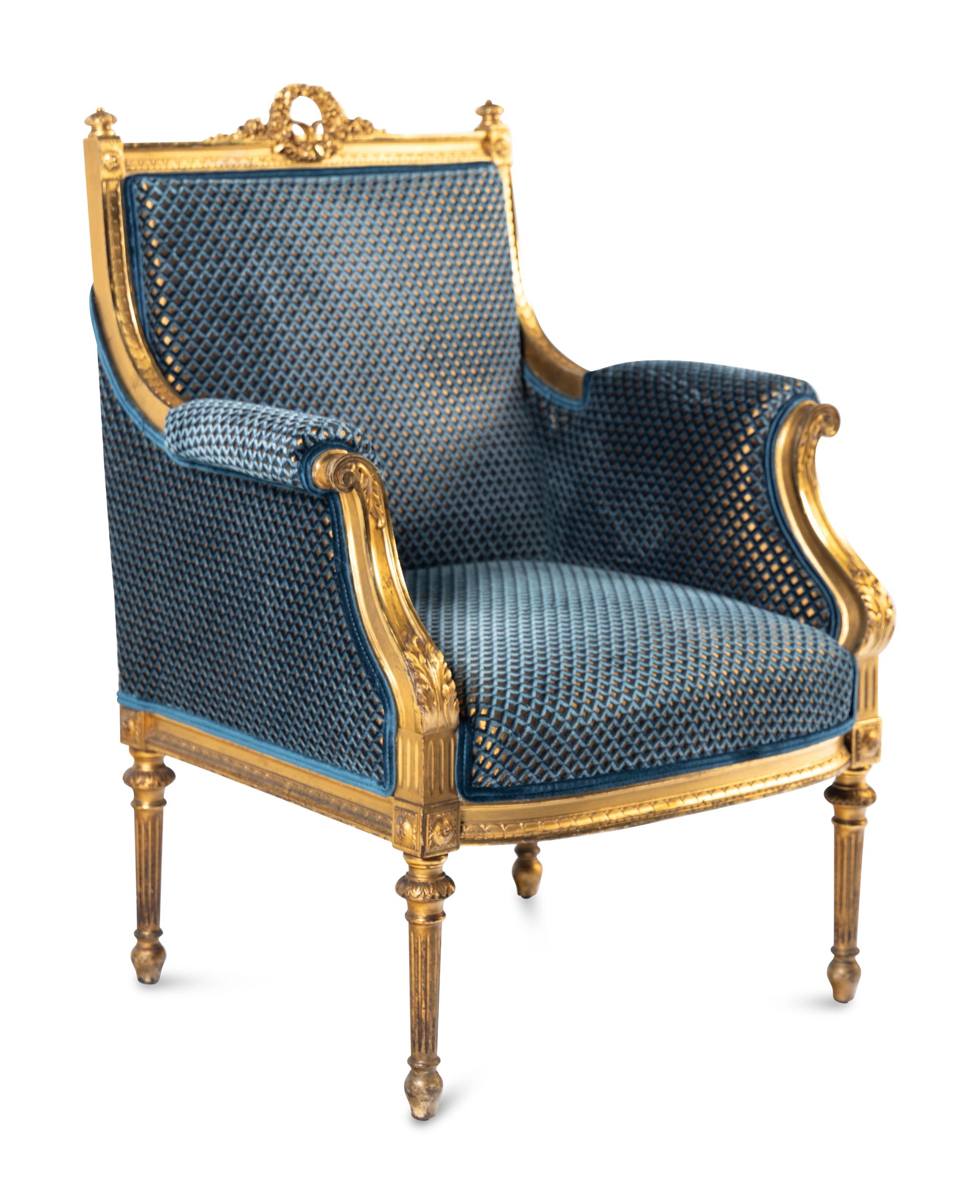 A Louis XVI Style Giltwood Bergère