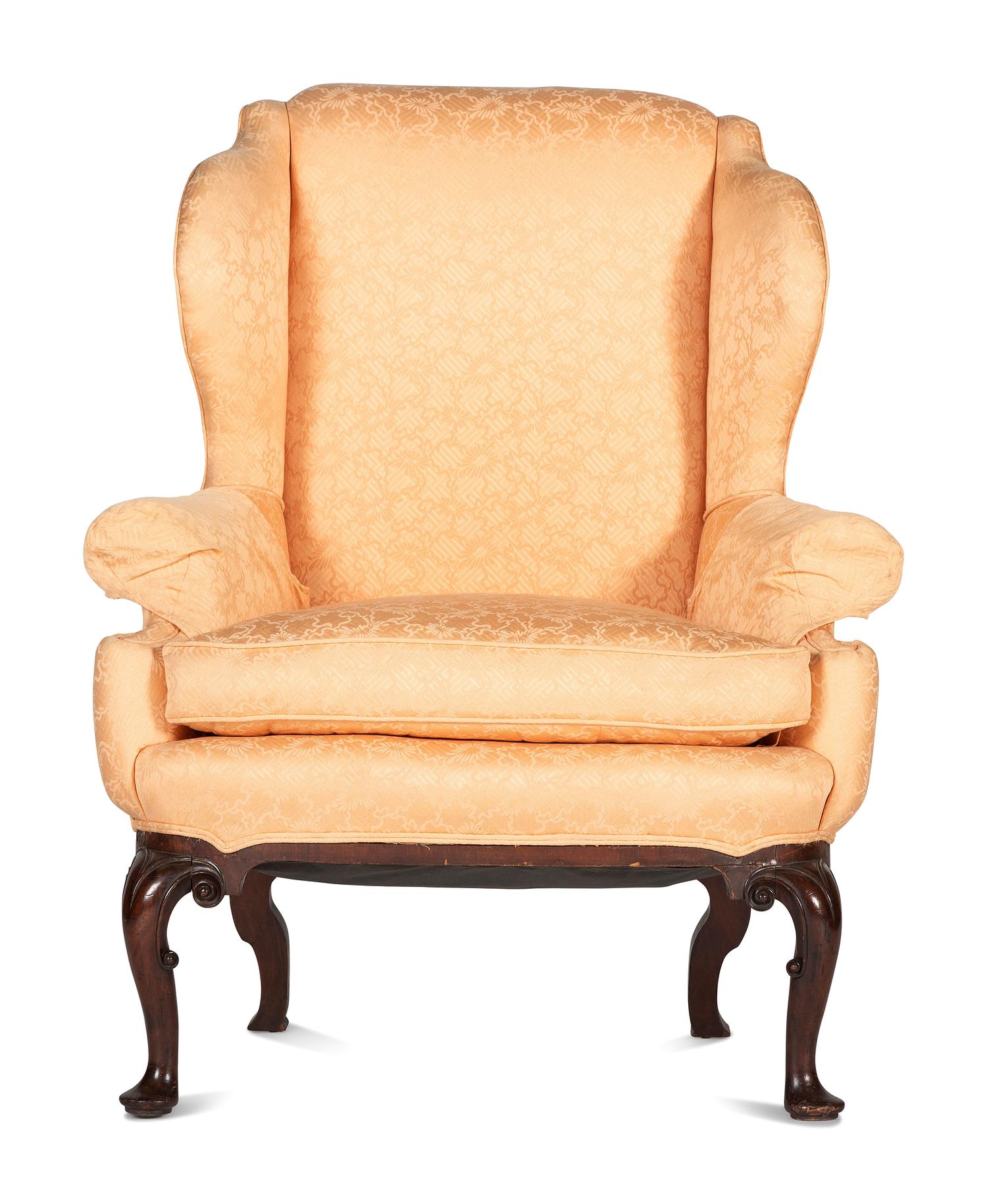 A Queen Anne Style Scroll-Carved Mahogany Easy Chair