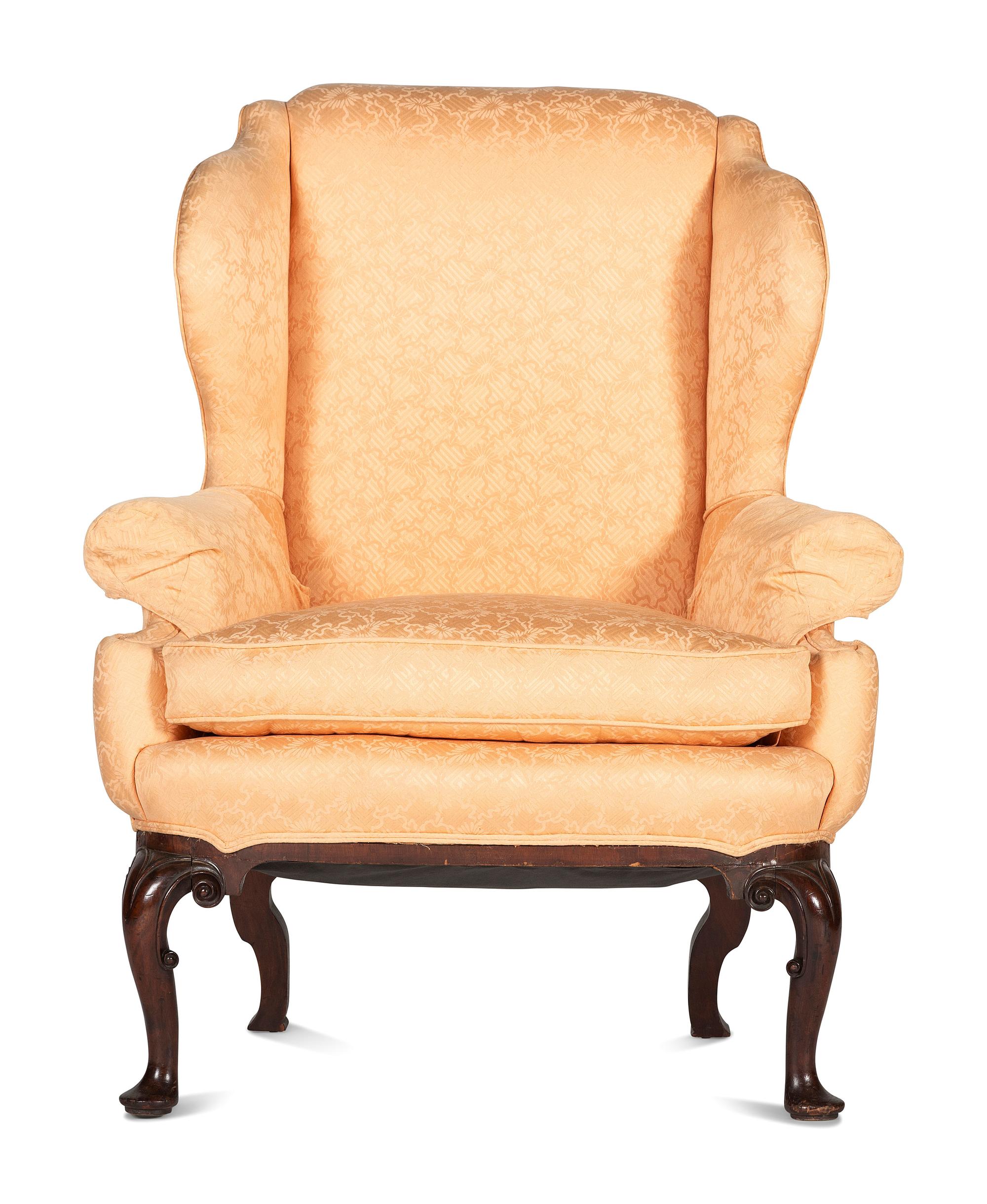 A Queen Anne Style Scroll-Carved Mahogany Easy Chair