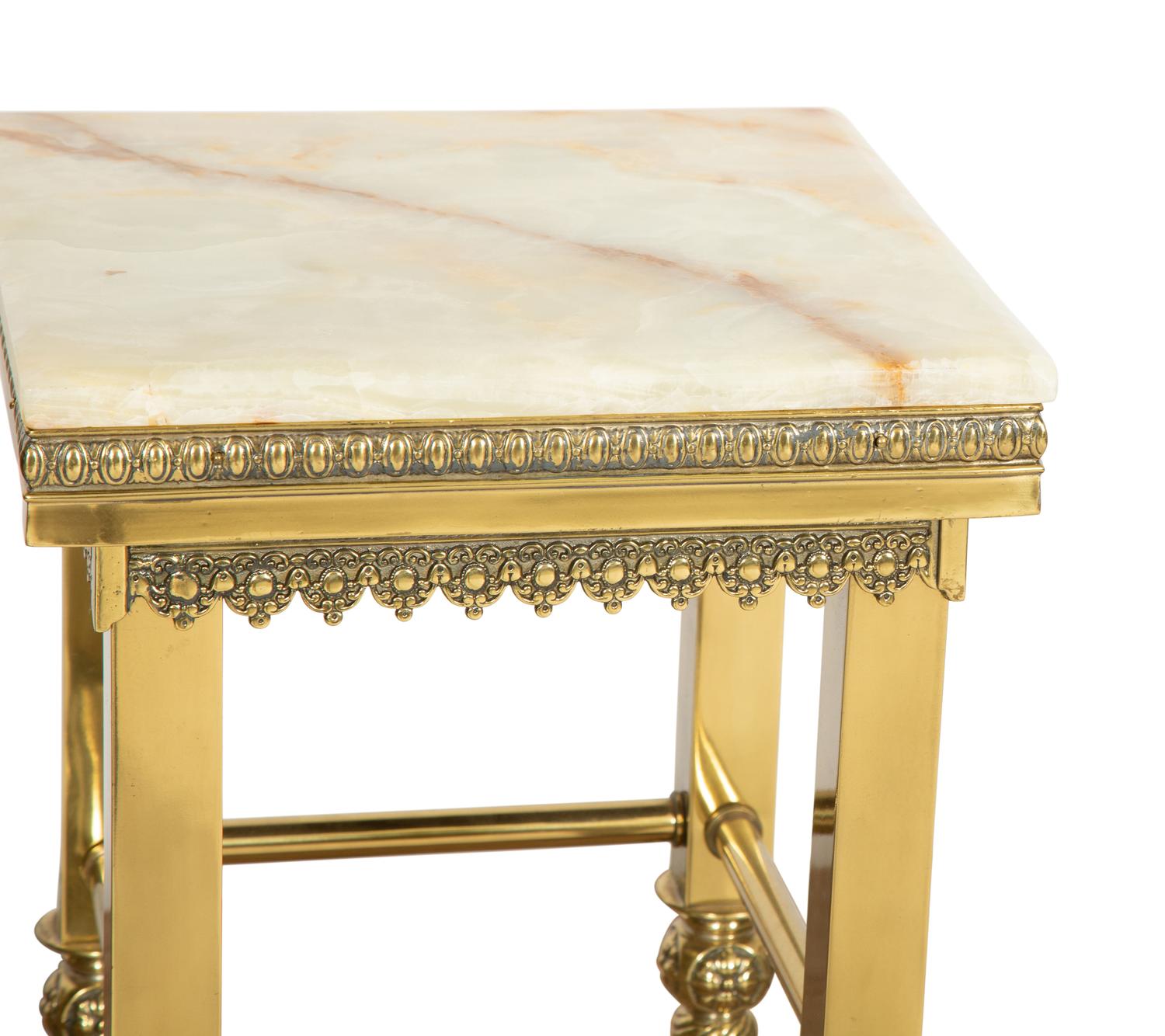 A Pair of Victorian Onyx-Top Brass Side Tables