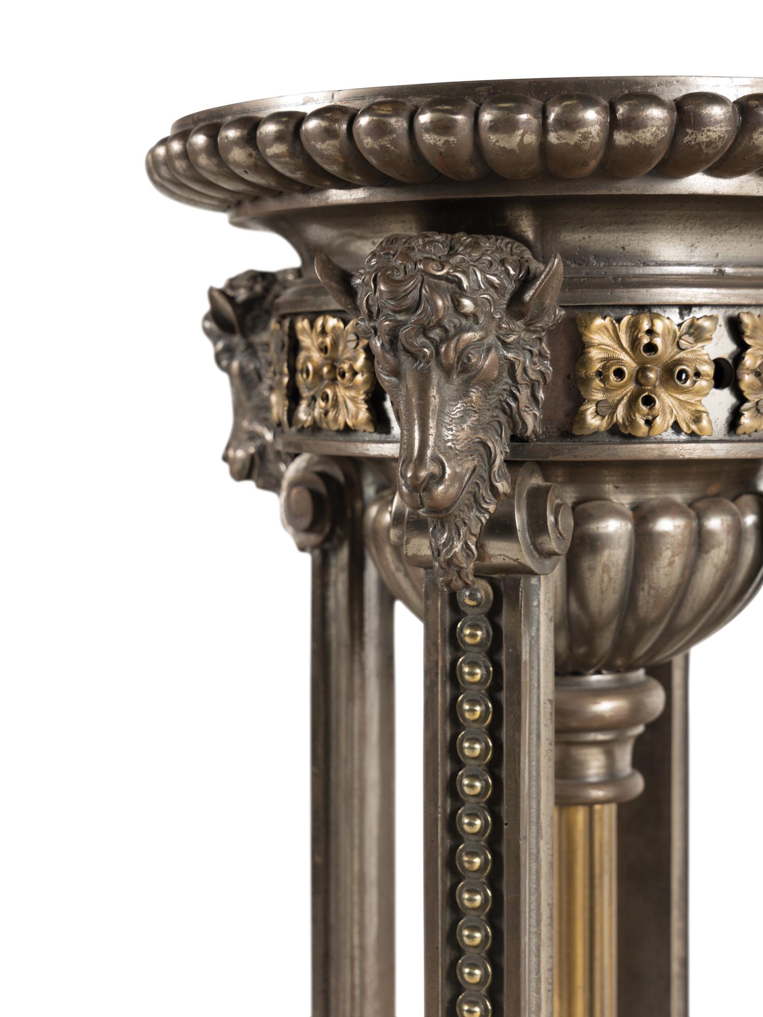 A Pair of Continental Neoclassical Style Gilt Bronze and Polished Steel Pedestals