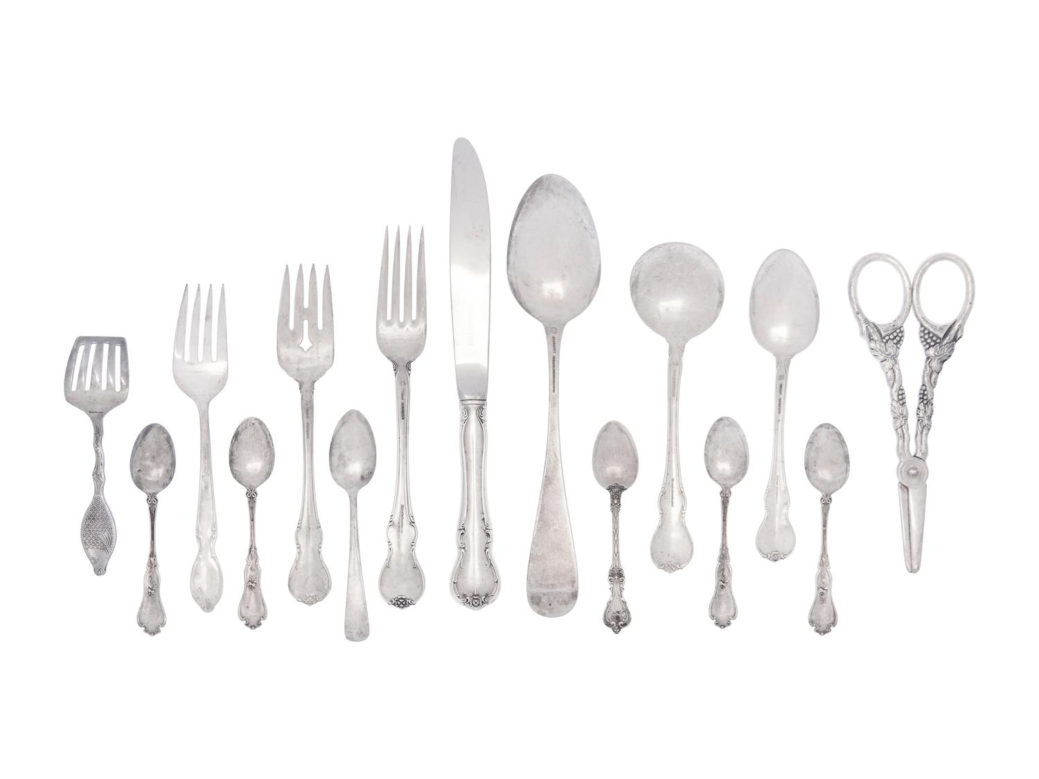 A Mixed Silver and Silver-Plate Flatware Service