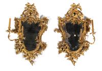 A Pair of Rococo Style Gilt-Metal Girandole Mirrors