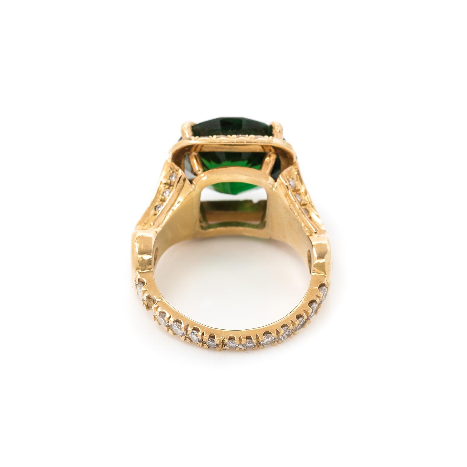 GREEN TOURMALINE AND DIAMOND RING