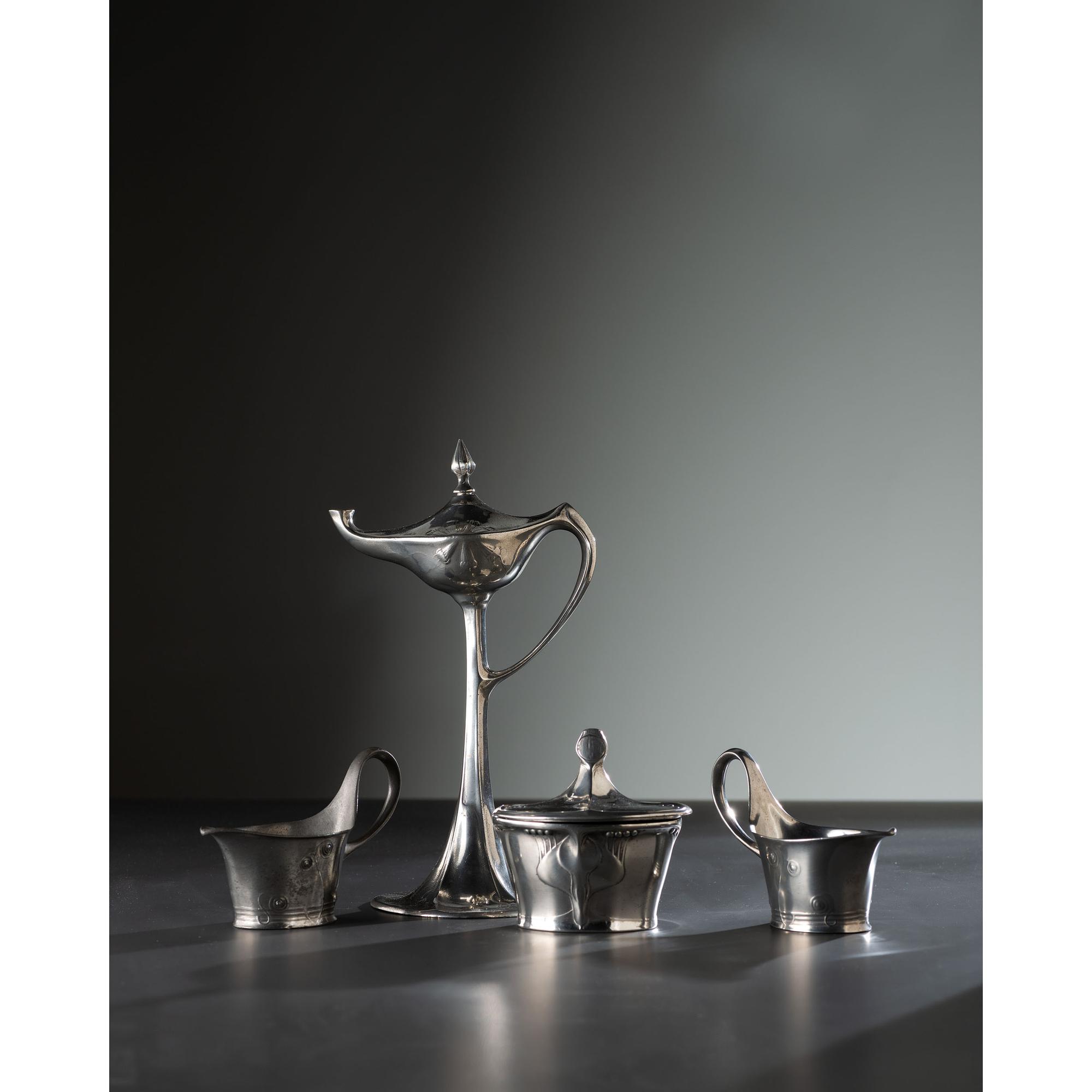Four Kayserzinn Jugendstil Pewter Wares