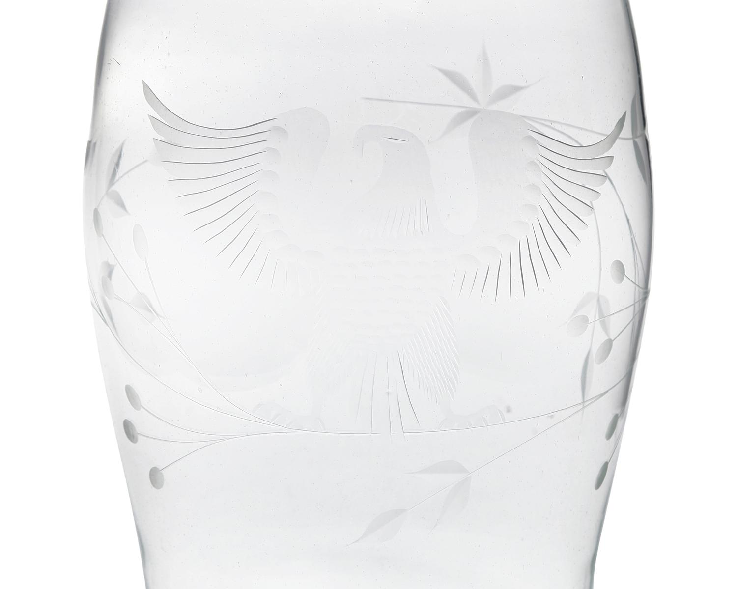 An Uncolored Glass Hurricane Globe Etched With American Eagle And Stars