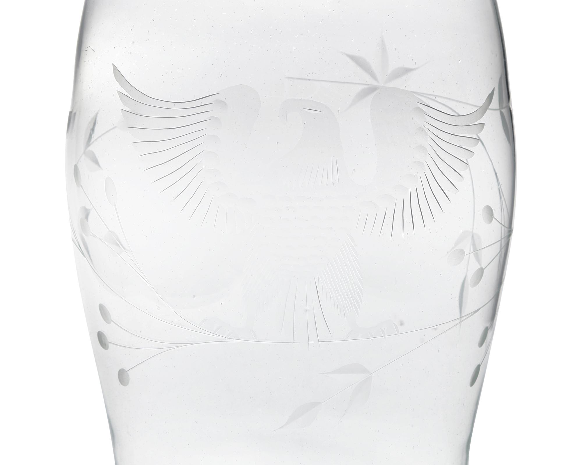 An Uncolored Glass Hurricane Globe Etched With American Eagle And Stars