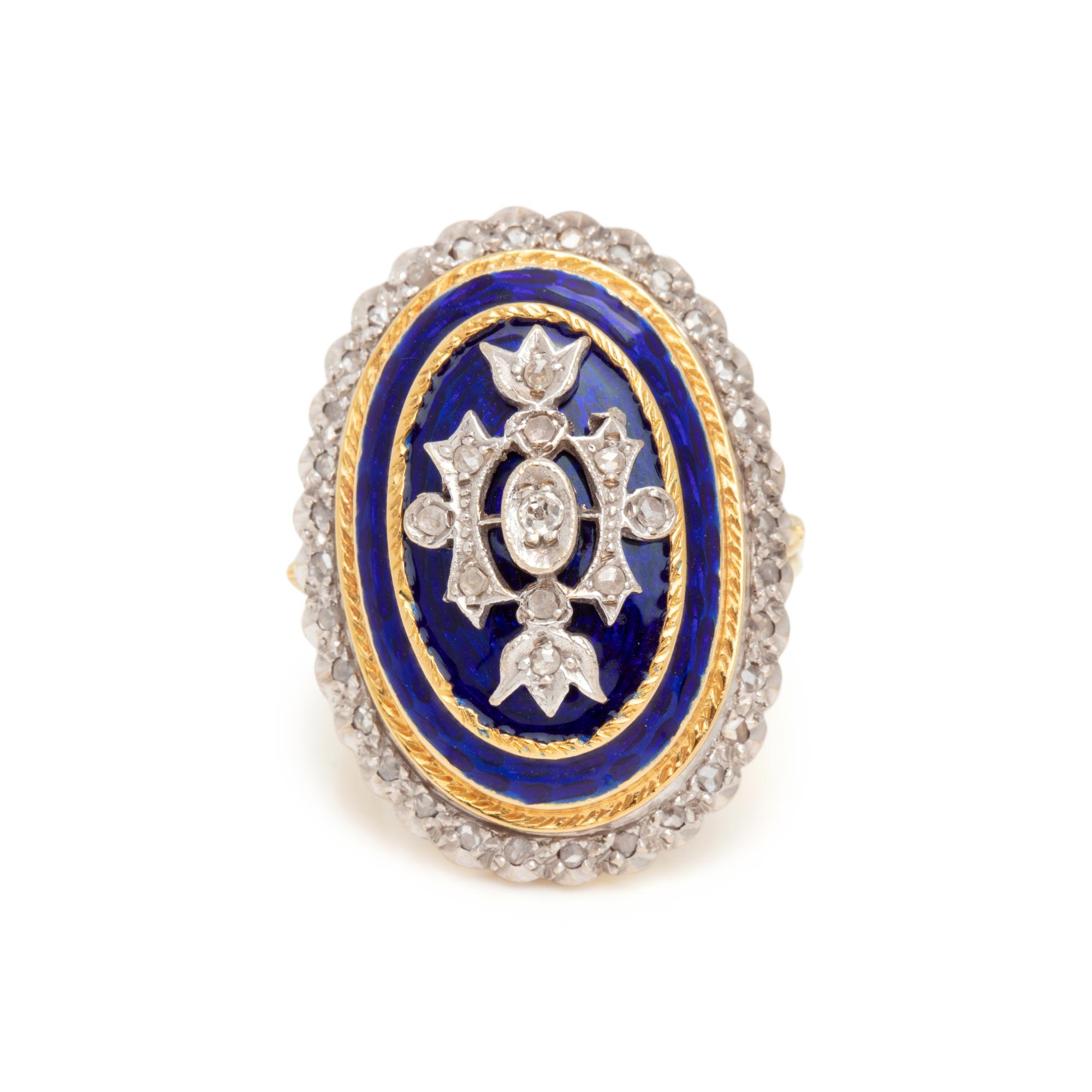 BRITISH, DIAMOND AND ENAMEL RING