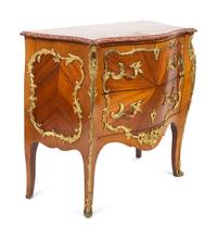 A Louis XV Style Bombe Commode with Sunburst Veneer and Gilt Metal Mounts — EARLY 20TH CENTURY