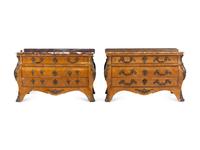 A Pair of Régence Style Bronze Mounted Marble-Top Commodes