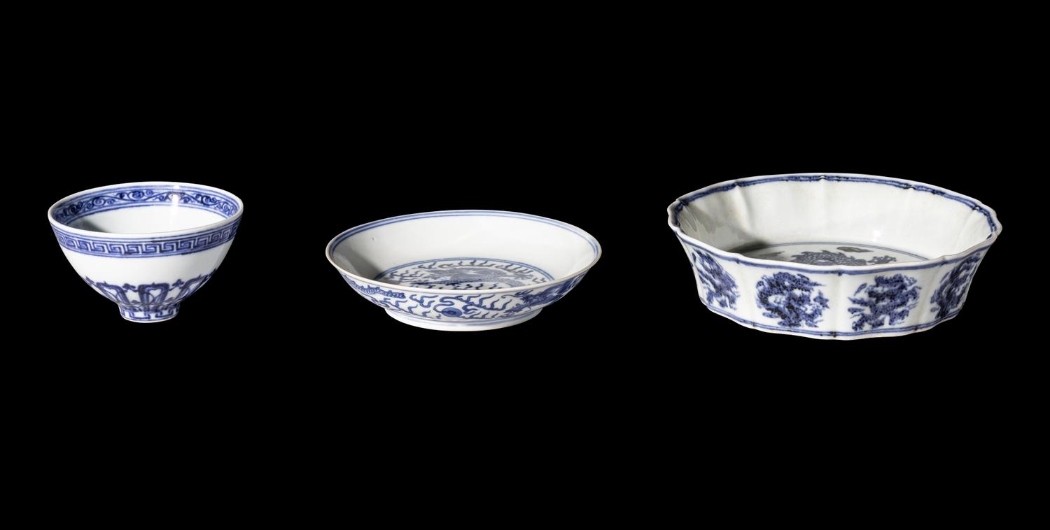 Three Chinese Blue and White Porcelain Wares