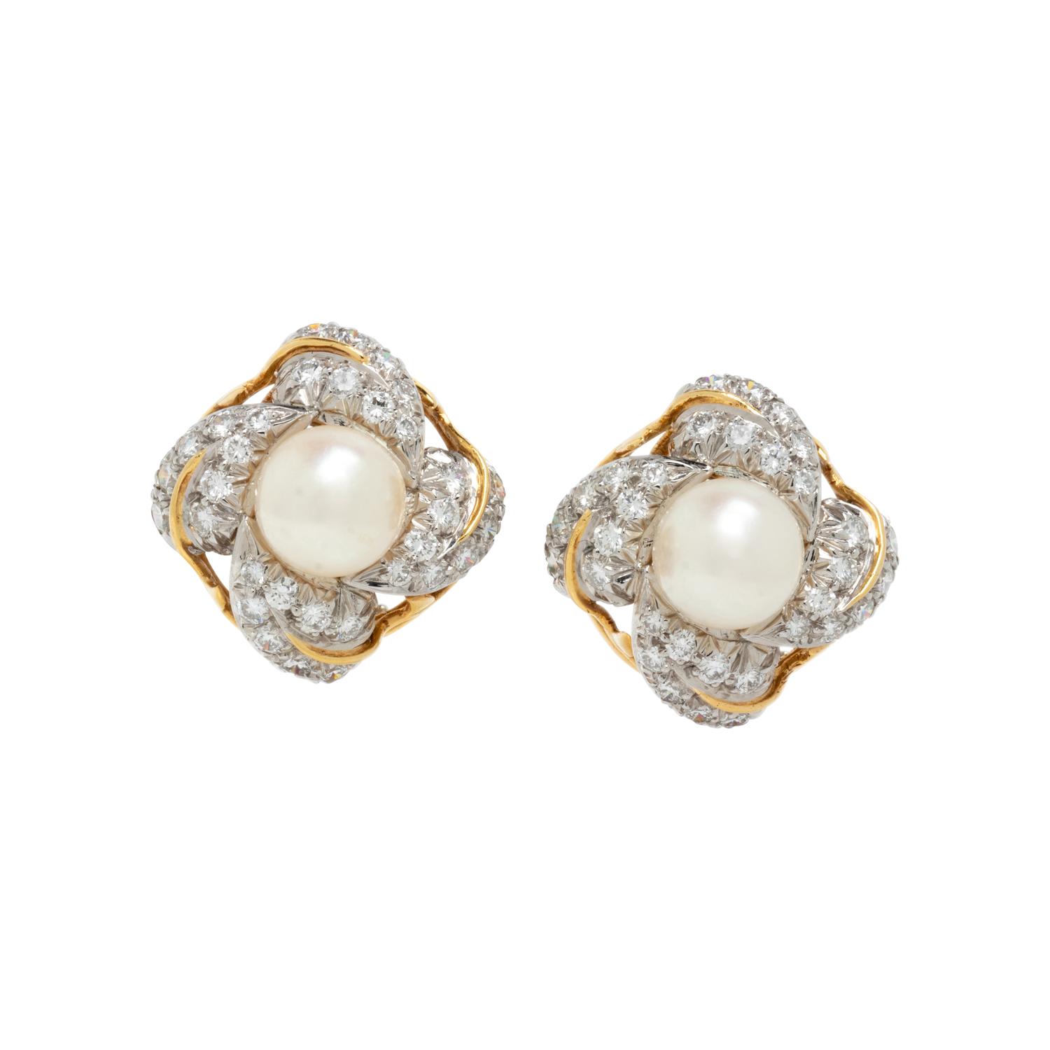 TIFFANY & CO., SCHLUMBERGER, CULTURED PEARL AND DIAMOND EARRINGS