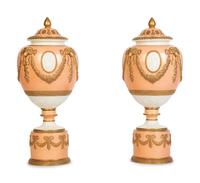 A Pair of Italian Neoclassical Style Porcelain Lidded Urns — 19th/20th Century