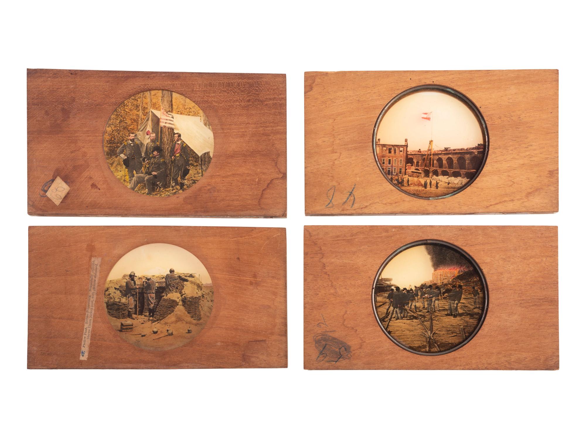 [CIVIL WAR - MAGIC LANTERN SLIDES]. A collection of 100+ assorted glass slides mostly featuring Civil War photographs, including: