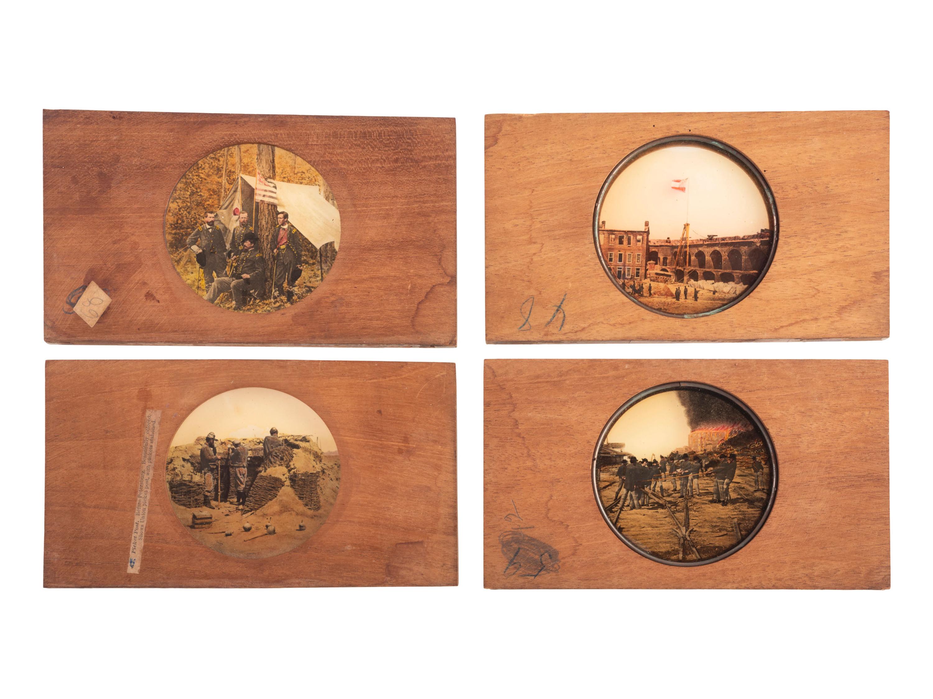 [CIVIL WAR - MAGIC LANTERN SLIDES]. A collection of 100+ assorted glass slides mostly featuring Civil War photographs, including:
